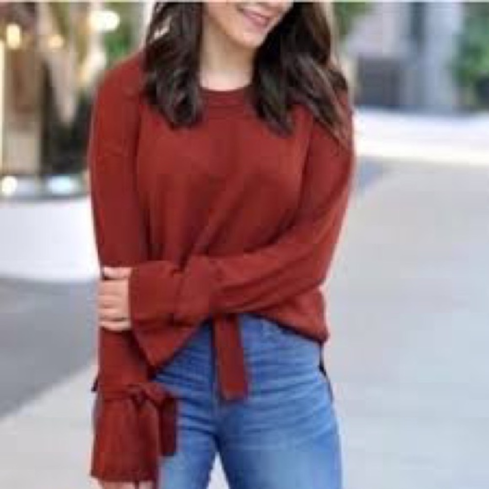 Navy blue Madewell Tie Cuff pullover sweater